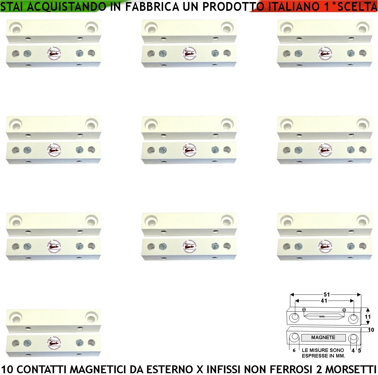 Contatti Magnetici Antifurto Sottili per Porte Alluminio - 10 Pezzi