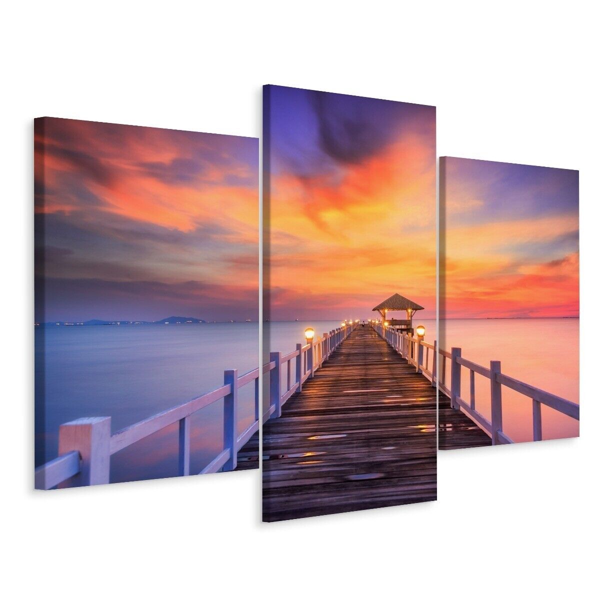 Leinwandbild Canvas Print Deko Wandbild Natur Landschaft Sonnenuntergang am Pier