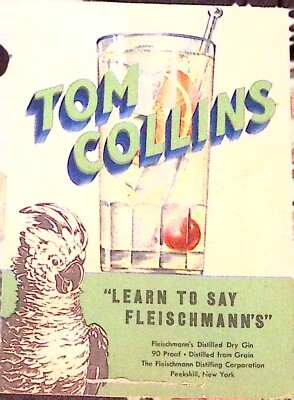 Fleischmann's Distilled Dry Gin Tom Collins Advertising Paper
