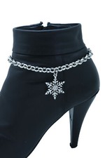 Women Silver Metal Chain Boot Bracelet Shoe Snowflake Charm Anklet Elegant Style