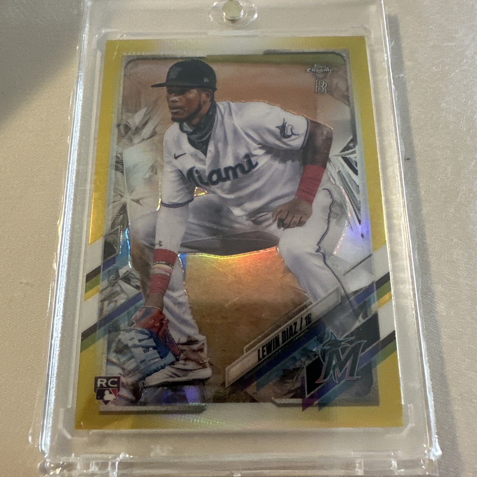 2021 Topps Chrome - Gold Refractor #83 Lewin Diaz, Lewin Diaz /50 (RC)