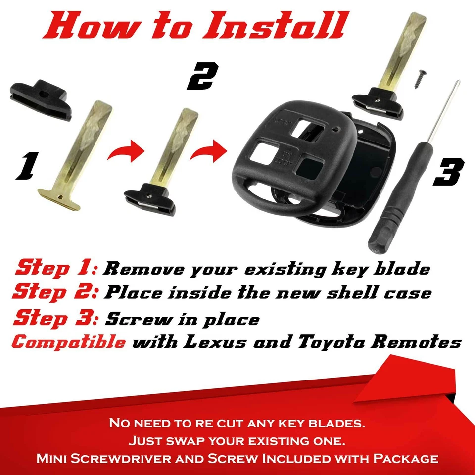 2 For 2004 2005 2006 Lexus RX330 Keyless Remote Key Fob Uncut Blade Shell Case Foto 2 de 4