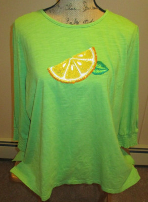 Quacker Factory, Green with sequin fruit Slice, Size 1x
