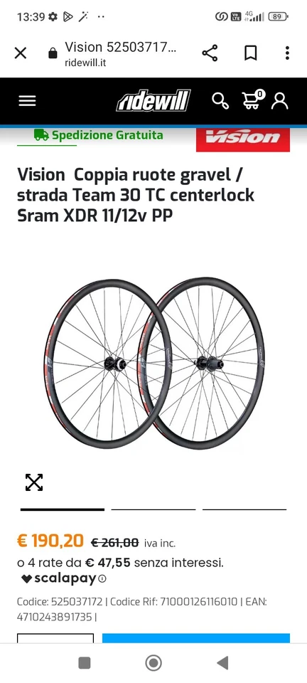 Vision Coppia ruote gravel / strada Team 30 TC centerlock Sram XDR - Immagine 4 di 4