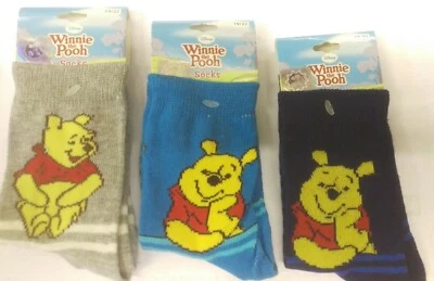 WINNIE THE POOH CHILDRENS SOCKS 3pairs SHOE SIZES: 3-5 6-8 9-12