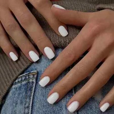 24pcs Short Square Shiny Pure White False Nails Suitable for Daily Wear