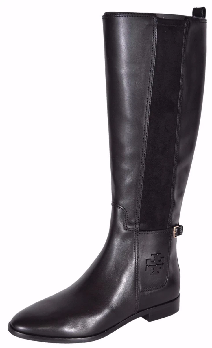 NEW Tory Burch Women s Black Leather Wyatt Knee High T Logo Riding Boots