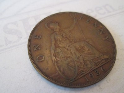 1936 ONE PENNY! Vintage GREAT BRITAIN coin: copper