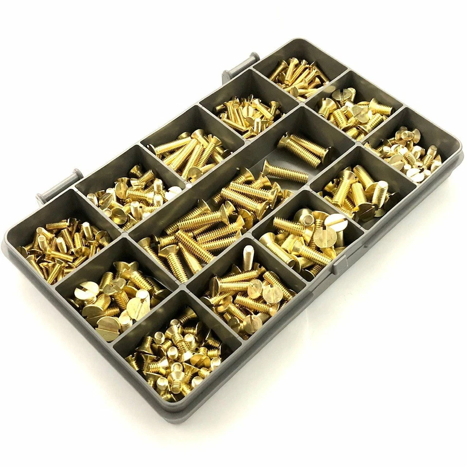 BOLT WORLD 270 PIECE ASSORTED PIECE SOLID BRASS M3 M4 M5 SLOTTED CSK MACHINE SCREW BOLT KIT