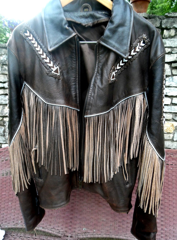 Vintage Western Fringe Leather Jacket Beaded Embroidery Harley Biker Style