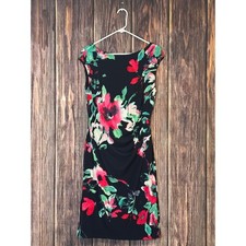 Lauren Ralph Lauren Sheath Dress Womens 12 Navy Pink Floral Ruched Jersey