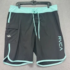 RVCA Board Shorts Black Teal Performance Stretch Size 36x9 Mens Swim Trunks