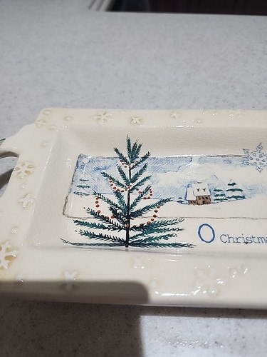 RUSS Berrie Winter's Country Home Cheese Snack Tray Plate Dish O CHRISTMAS TREE - Picture 2 of 11
