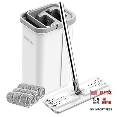 Mop and Bucket with Wringer Set, Hands White Mop and Bucket Set with 3 Pads