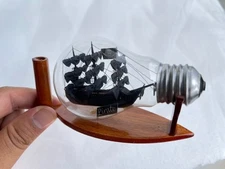 Black Pearl Model Mini Ship in a Glass Bottle Nautical Decor Tabletop Gift