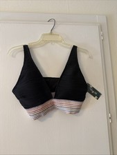 Women's NWT Bikini TOP L 10 Black PUSH UP V Colored Accent Band Blooming Jelly