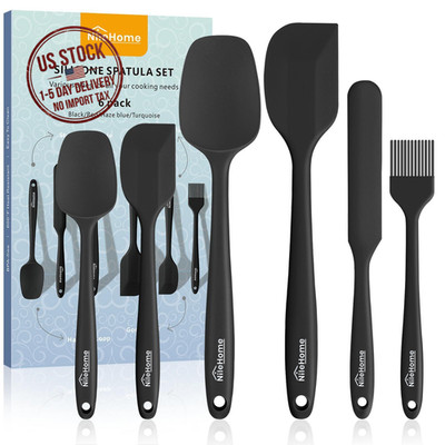 Silicone Spatula Set 6 Pack Heat Resistant Kitchen Utensils Baking Cooking Black