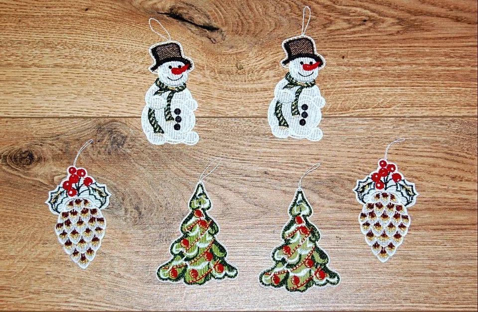 Christbaumschmuck Plauener Spitze Baumbehang 6 er Deko Set Weihnachtsdekoration - Bild 2 von 2