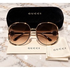 Gucci GG0225S 007 Gold Oversized Sunglasses Pink Green Enamel GG Logo
