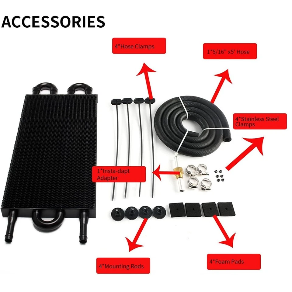 Aluminum Remote Transmission Oil Cooler Radiator Converter +Hose Mounting 4 Pass - Image 4 of 4
