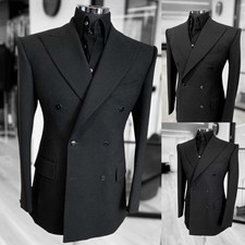 Men Suit Double Breasted Jacket Peak Lapel Formal Wedding Urban Outdoor