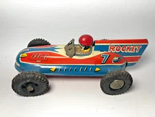 Vintage Tin Litho Friction 1950's Open Wheel Rocket Racer with Driver - Japan