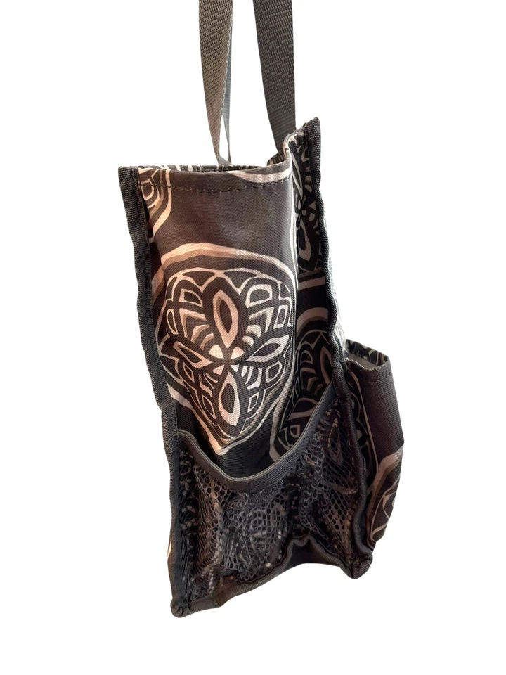 Thirty One Organizing XL Tote Shoulder Bag Gray Canvas Water Bottle Holders Zips - Image 4 of 4