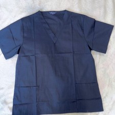 BLUE Navy Blue V-Neck Scrub Top Short Sleeve Medical Uniform Pockets Size M