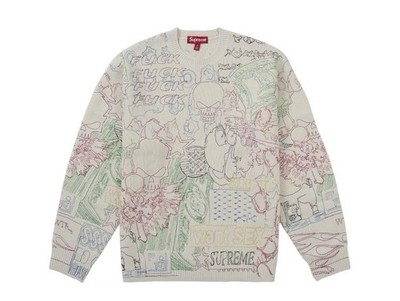 Supreme Collage Embroidered Sweater White XL | eBay