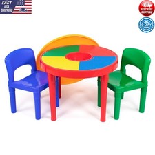 Kids 2-In-1 Activity Table  Chairs Set W/ Building Blocks-Compatible Tabletop