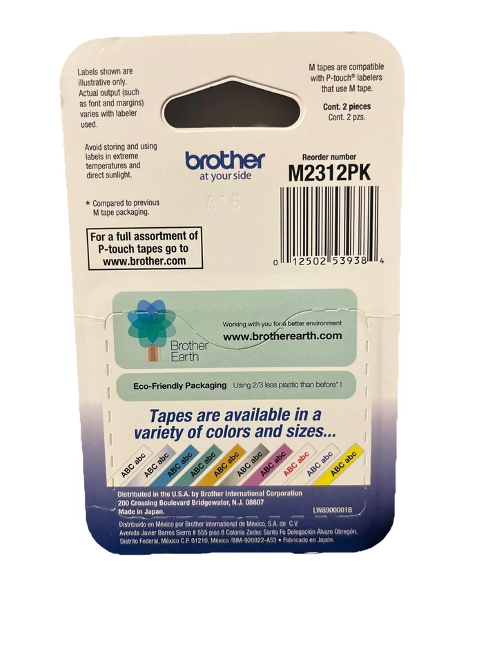 Brother P-Touch M-2312PK PAQUETE DOBLE M-Tape 1/2 pulgada Negro sobre Blanco CAJA NUEVA Foto 2 de 3