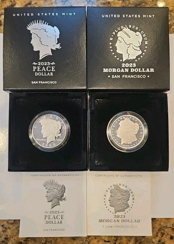 2023 $1 Morgan and Peace Silver Dollar Proof Set - COA And Box DCAM
