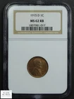 1915 D Red-Brown Lincoln Wheat Copper Cent 1C NGC MS 62 RB