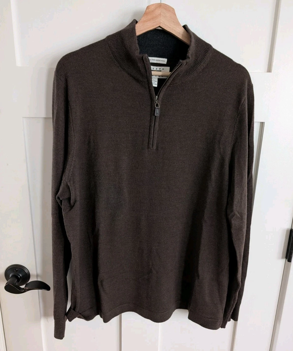 Joseph Abbound 1/4 Zip Sweater Mens Large 100% Merino Wool Brown Career Preppy