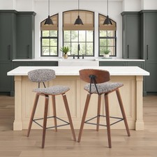 Armen Living Fox Counter Height Bar Stool Brown Seat Walnut Wood Frame 25.5"