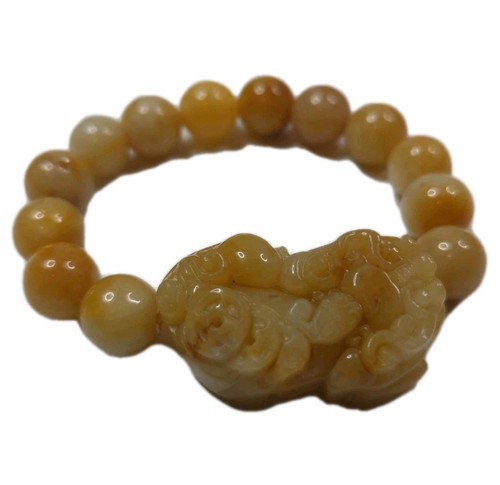 Antique Honey Yellow Jade Dragon Bracelet Round Bead Men Women's Bracelet - Picture 8 of 10