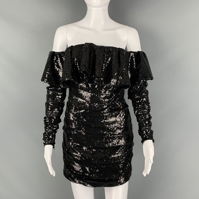 ATTICO Size Black Polyester Sequined Mini Dress