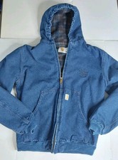 Vtg Carhartt yo7dst  Youth Xl Denim Hooded Blanket Lined Black Widow Bows Promo 