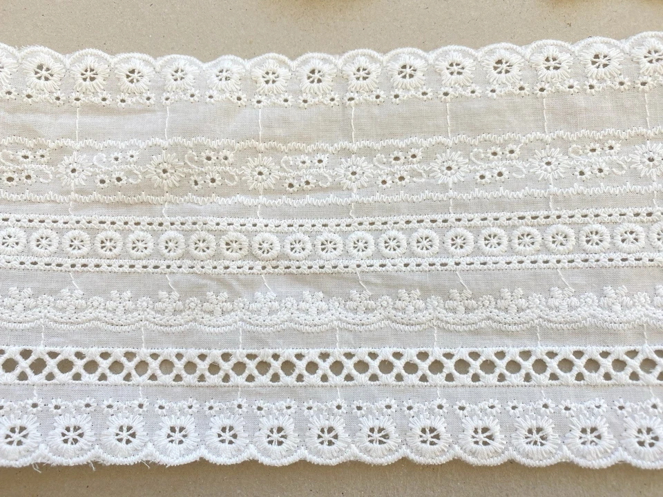 Bordado de encaje/costura/lencería/artesanía/artesanía/4,5" de ancho de 2 yardas de algodón blanco brillante Foto 3 de 4