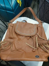 The Sak Avalon Fringed Convertible Cognac Brown Leather Backpack or Handbag