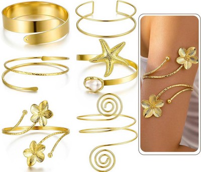 6PCS Gold Arm Cuff Bracelets for Women, Boho Statement Gold Upper Arm Bangle Ban