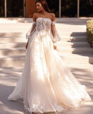 Floral Lace Ball Gown Bridal Gown Wedding Dress 32-60 Detachable Long Sleeve