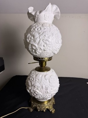Fenton Gone With The Wind Lamp   Poppy, White Milk Glass 3 Way Switch NICE