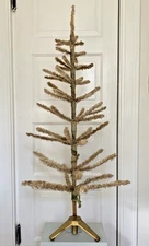 Vintage  Silky Pale Green Feather Christmas Tree 54" inches tall Brass Stand