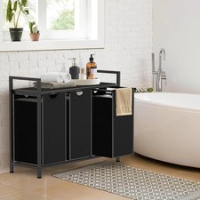 Black Laundry Sorter with 3 Pull-Out Removabl...