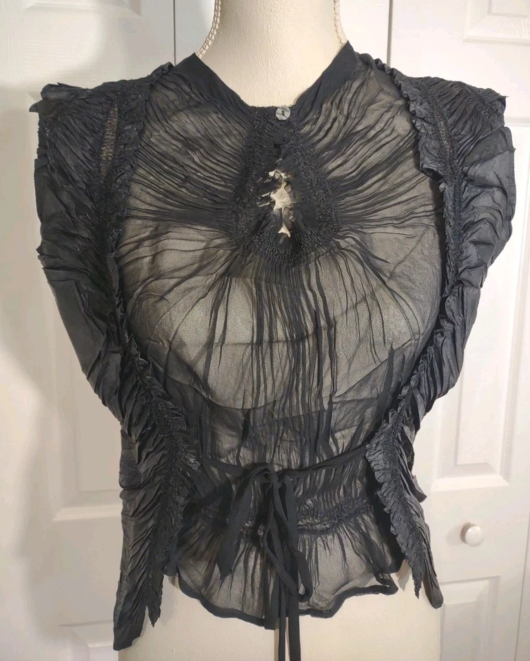 Top Yoshiki Hishinuma Negro Gótico Victoriano Gasa/Tafetán JP4 US XL Foto 2 de 4