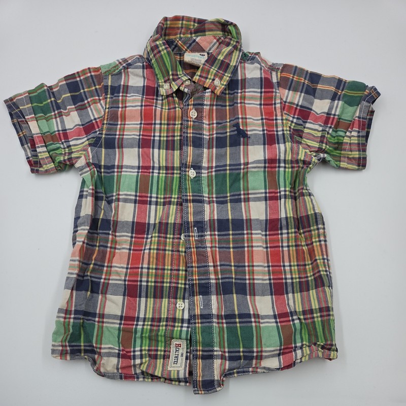Boys Healthtex Madras Plaid Button Up Shirt Size 4T Dog Logo Classic Preppy Y2K