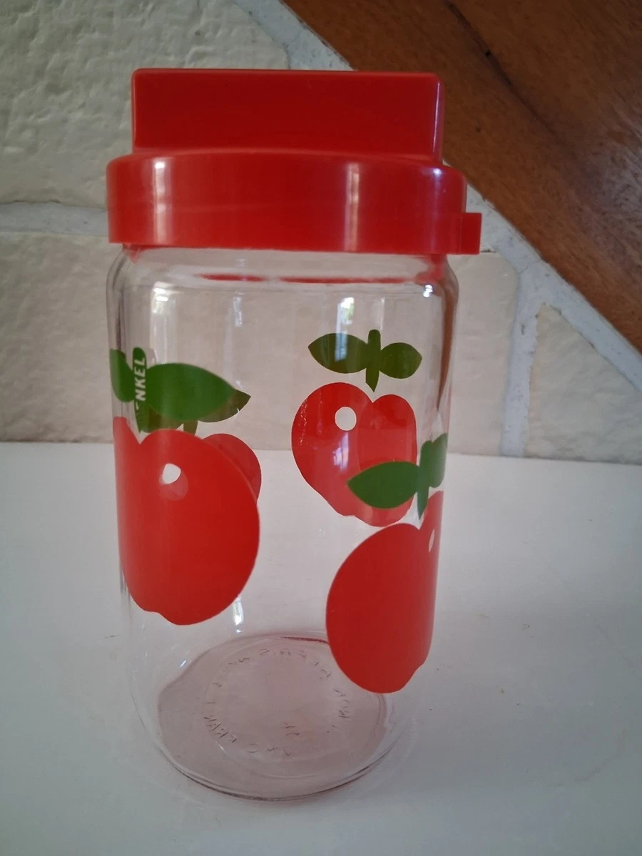 Bocal HENKEL pommes rouges pot à cornichons avec pince cuisine vintage
