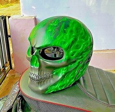 KOSTENLOSER VERSAND SKULL MOTORRADHELM GREEN FIRE (DOT & ECE ZERTIFIZIERT)