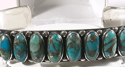 925 STERLINGSILBER GEÄTZTE 10 STEINE MATRIX TÜRKIS 5 3/4'' ARMBAND 17,7 g